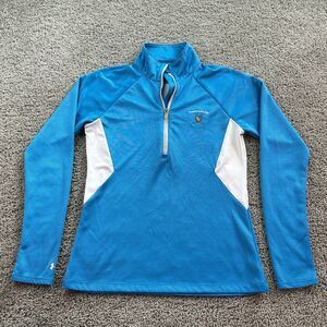 Under Amour Jacket Womens M Blue White Lightweight Coldblack 1/4 Zip Pullover